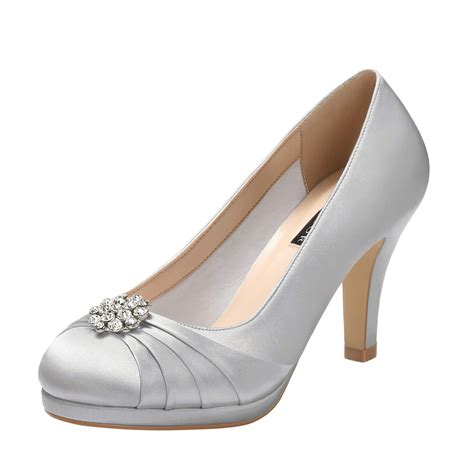 comfortable silver shoes with heel